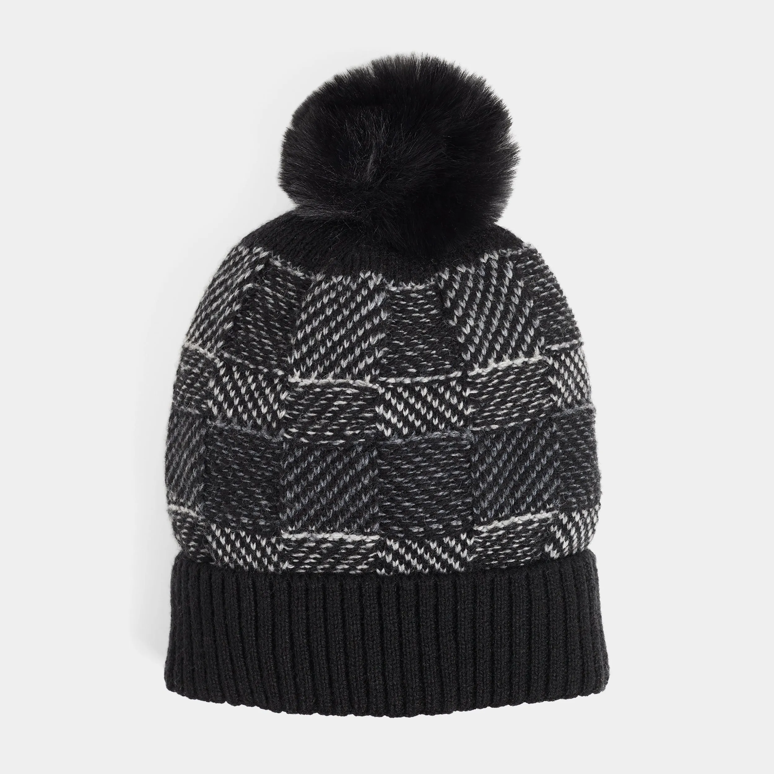 Checkerboard Winer Knit Hat - Black