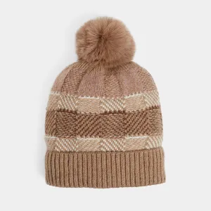 Checkerboard Winer Knit Hat - Brown