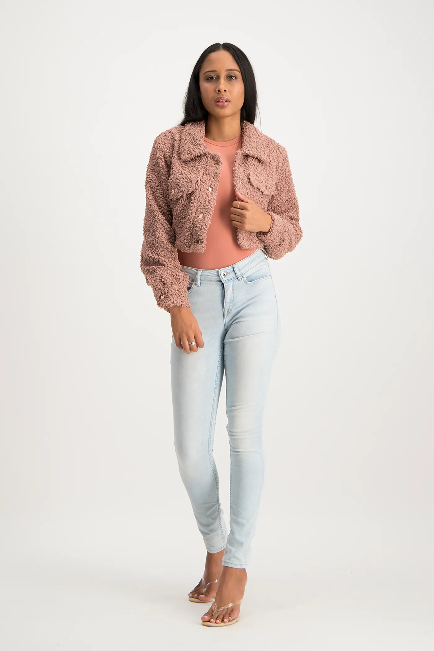 Chloe Cropped Teddy Jacket - Blush