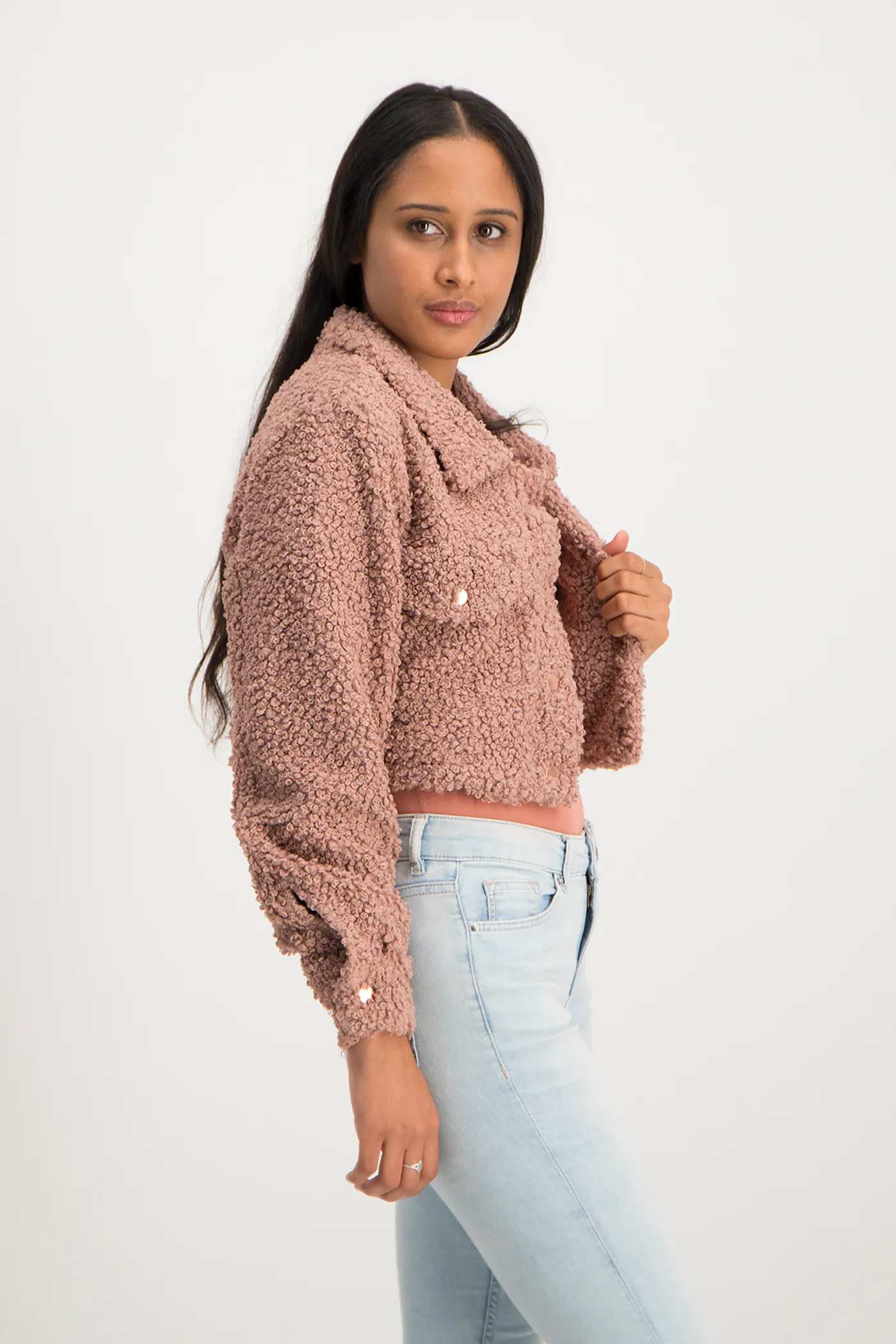 Chloe Cropped Teddy Jacket - Blush