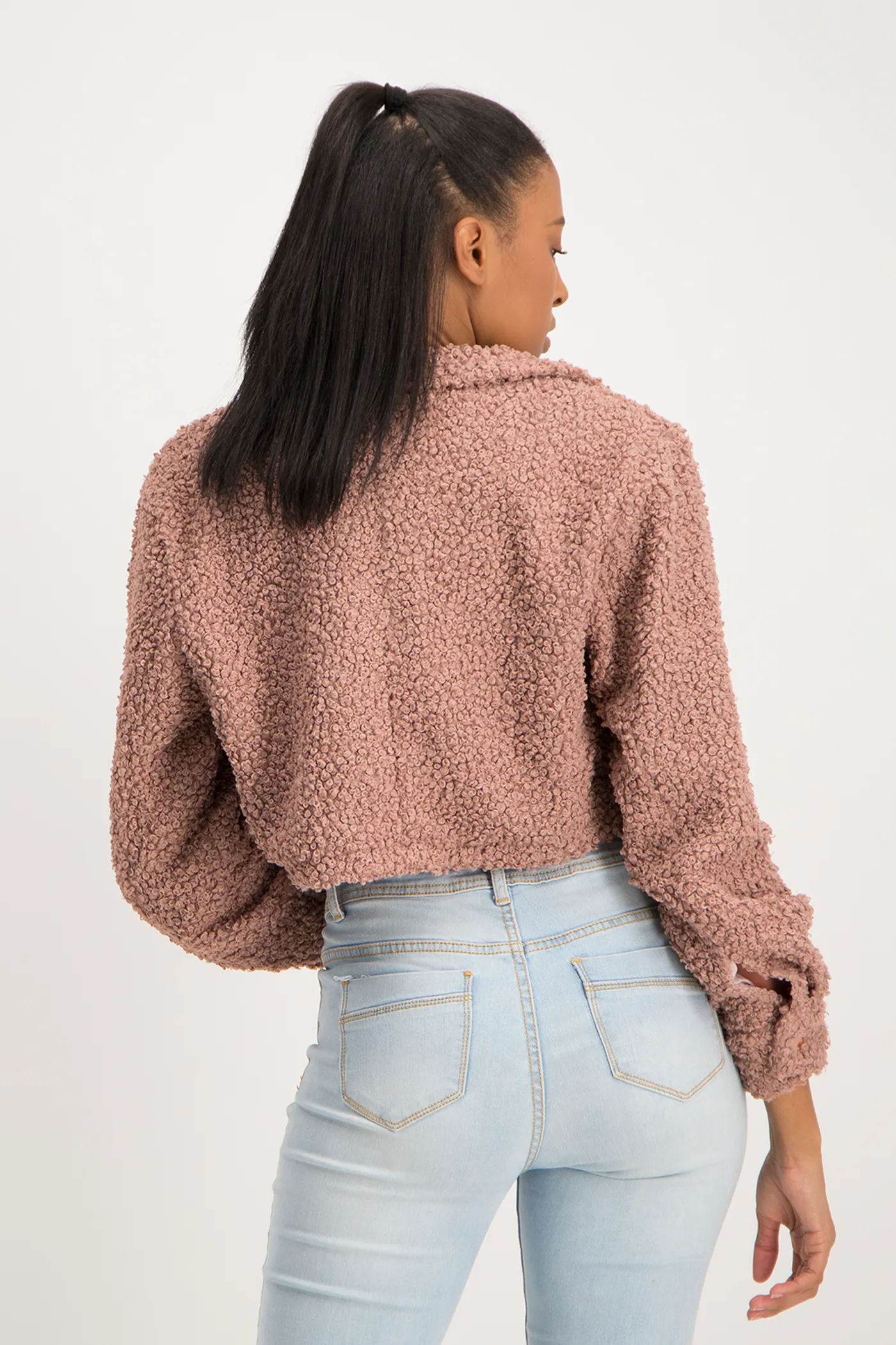 Chloe Cropped Teddy Jacket - Blush