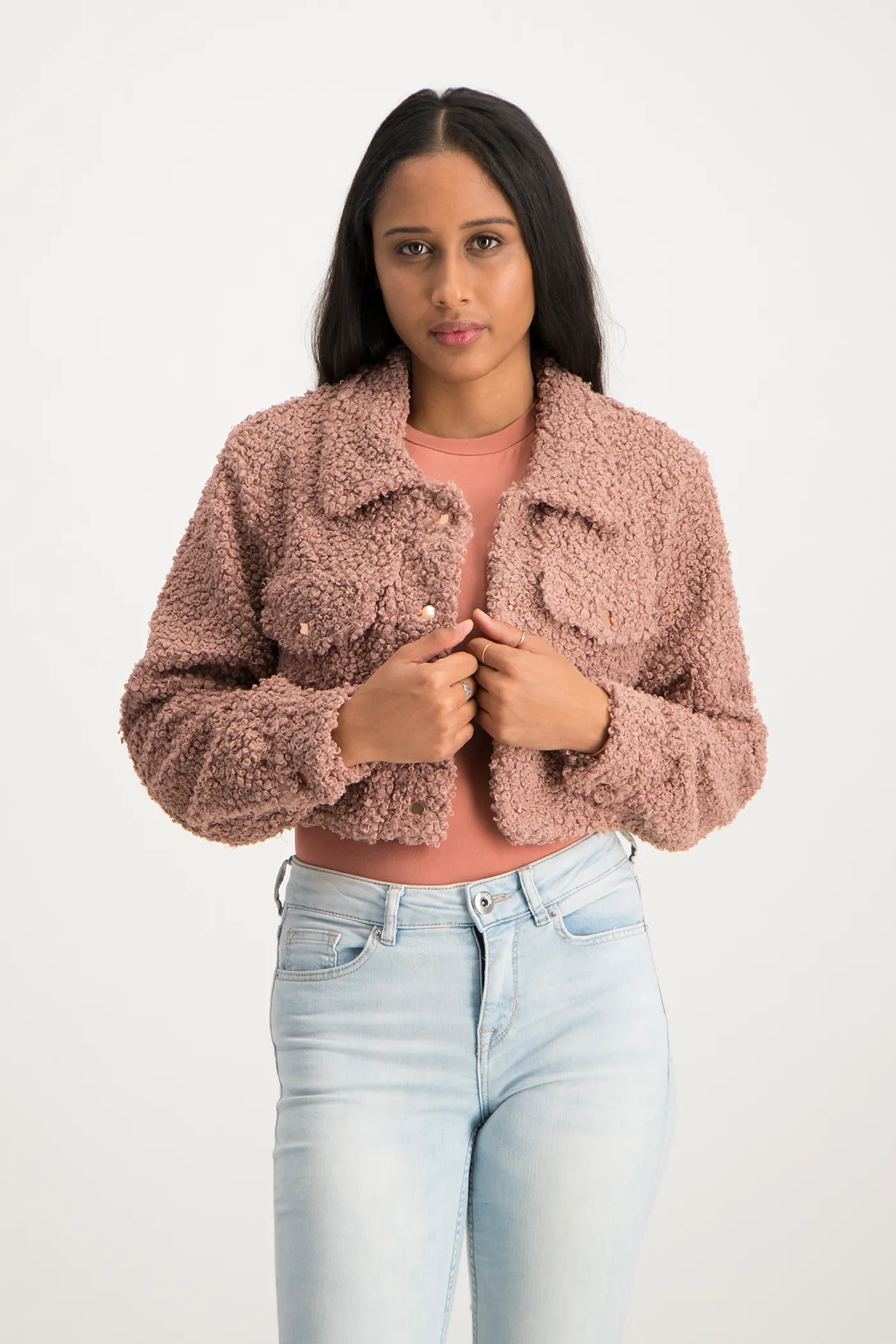 Chloe Cropped Teddy Jacket - Blush