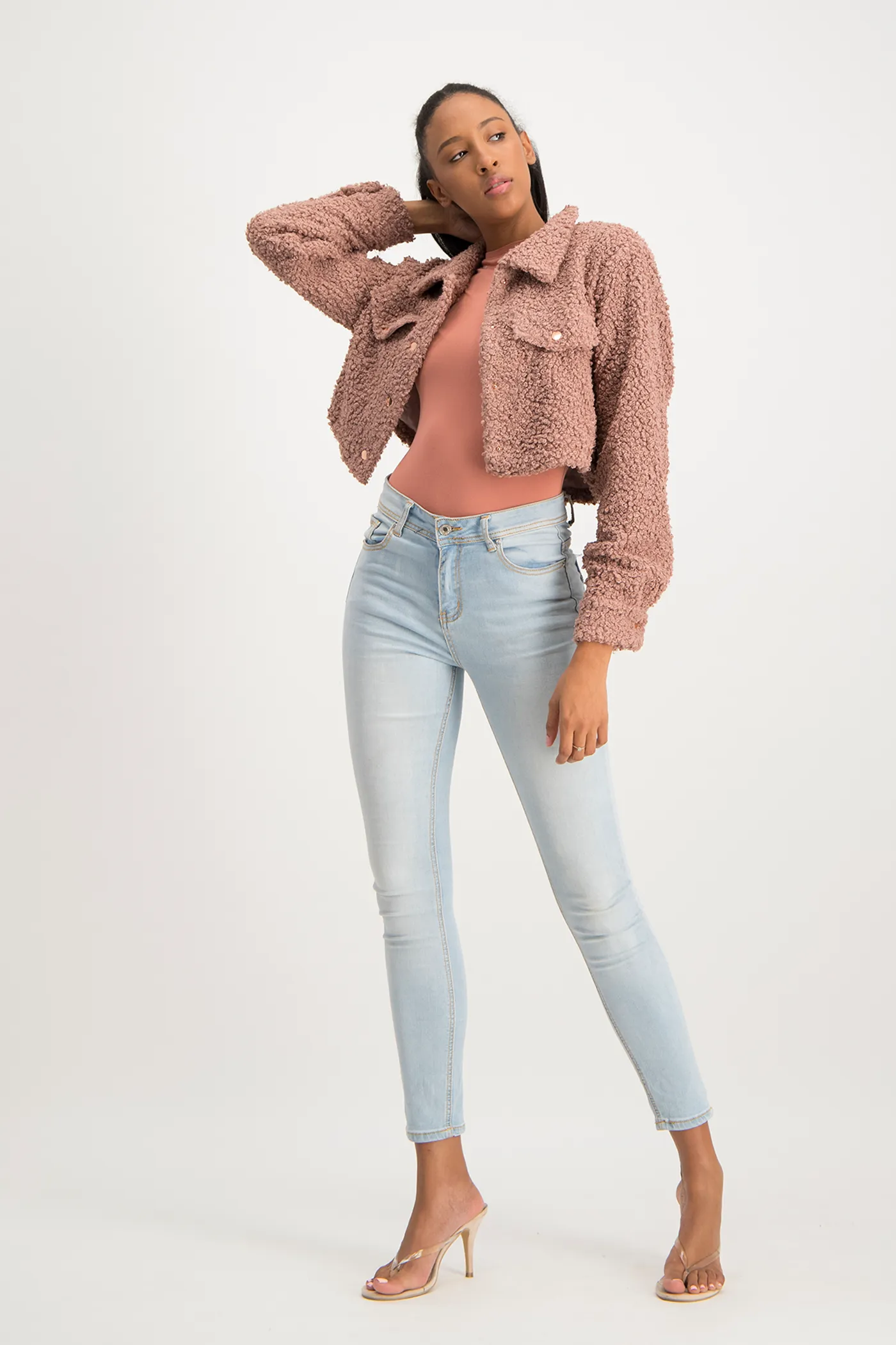 Chloe Cropped Teddy Jacket - Blush