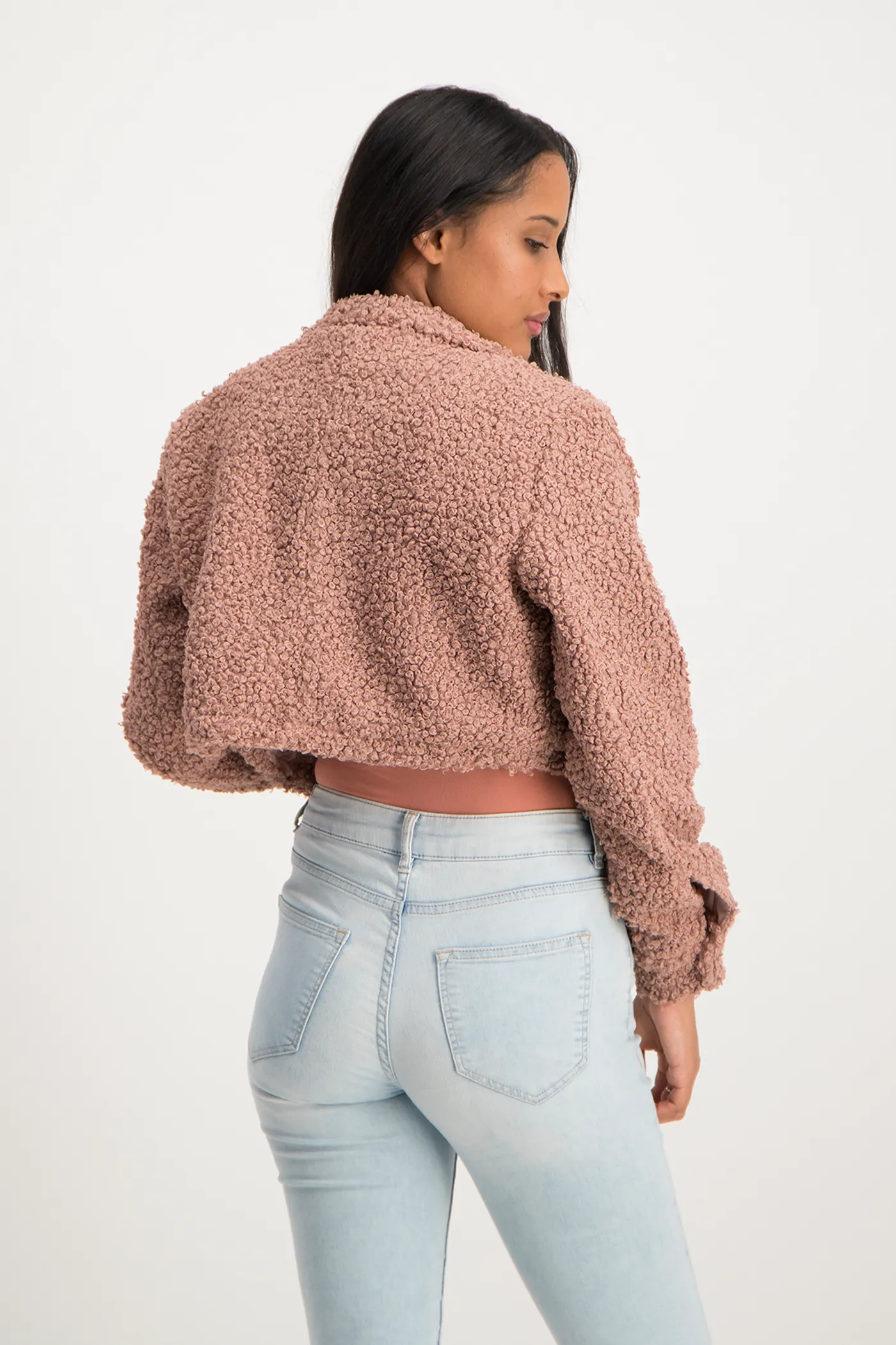 Chloe Cropped Teddy Jacket - Blush