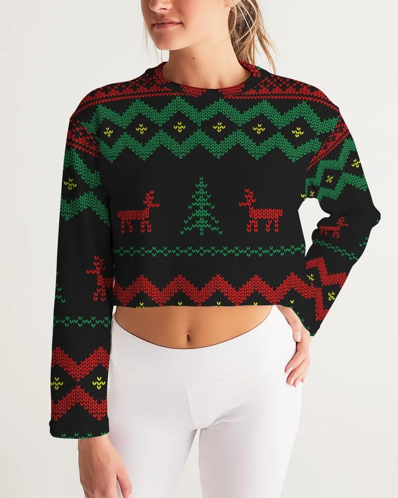 Christmas Merry Sweatshirt (Sweater) Black Women's Cropped Sweatshirt