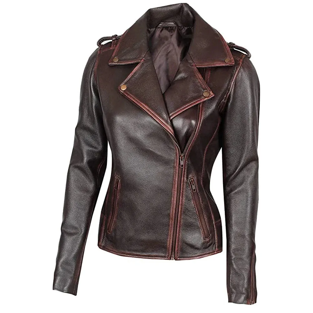 Colorado Womens Distressed Dark Brown Leather Jacket