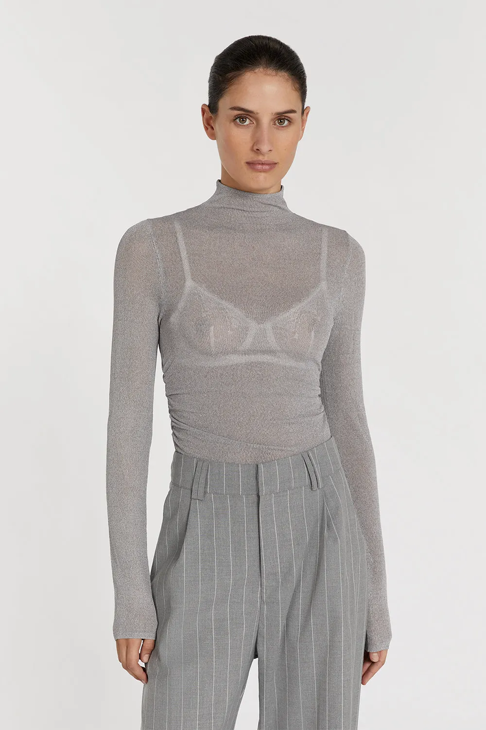 CONSTANCE GREY MARLE LONG SLEEVE KNIT TOP