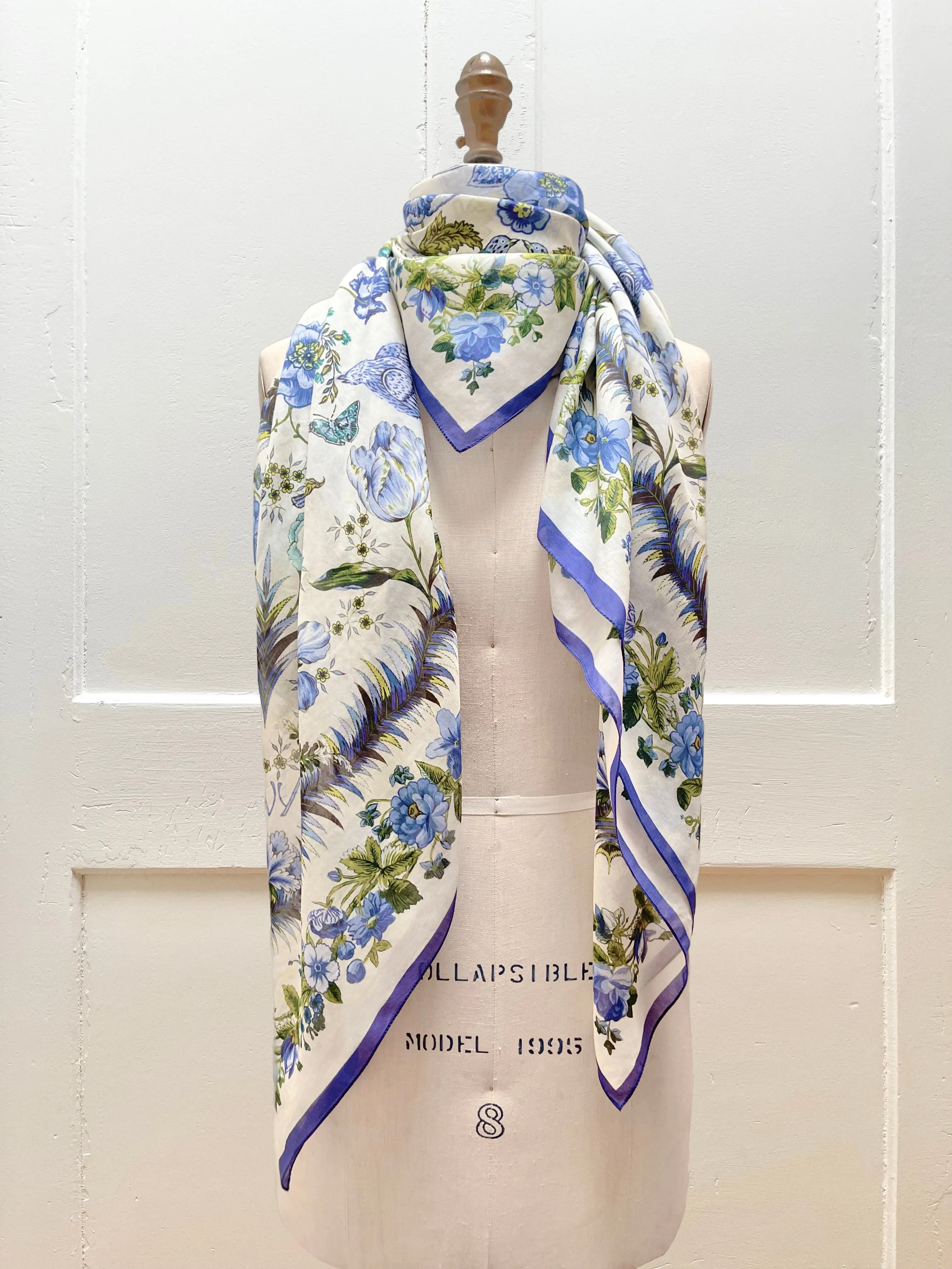 Cotton-Silk Floral Flight Scarf