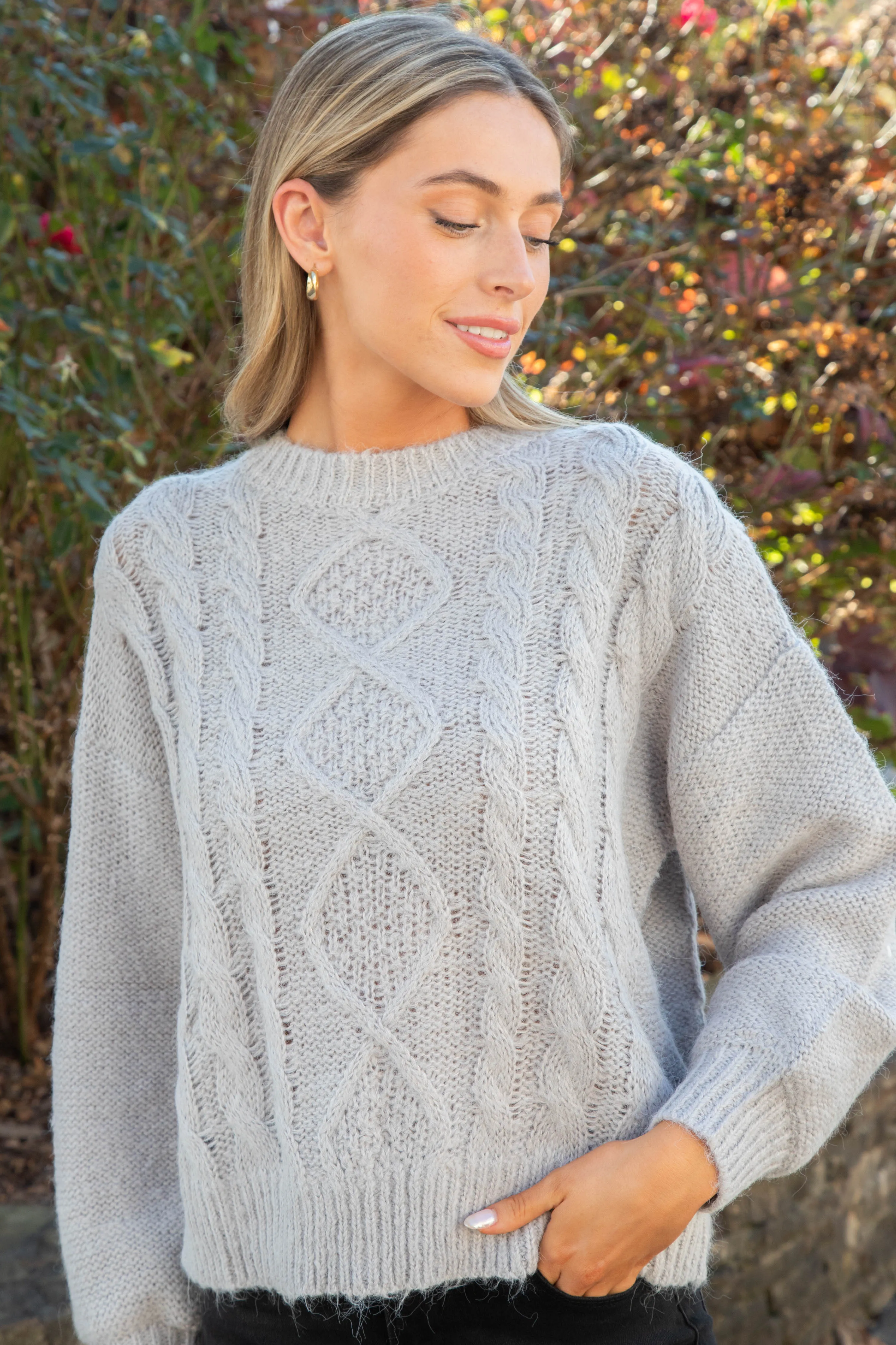 Cozy Cable Crew Sweater, Heather Ash | Sanctuary