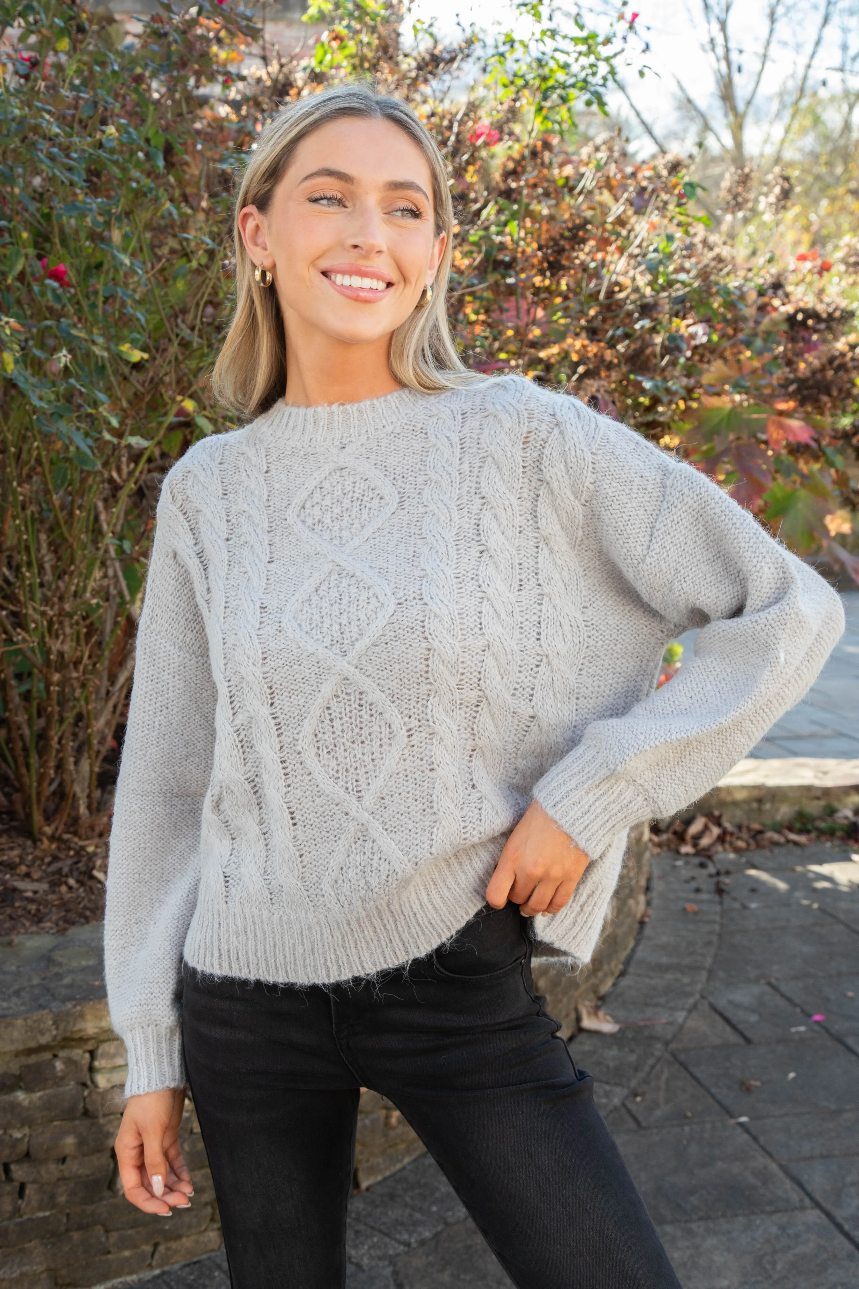 Cozy Cable Crew Sweater, Heather Ash | Sanctuary