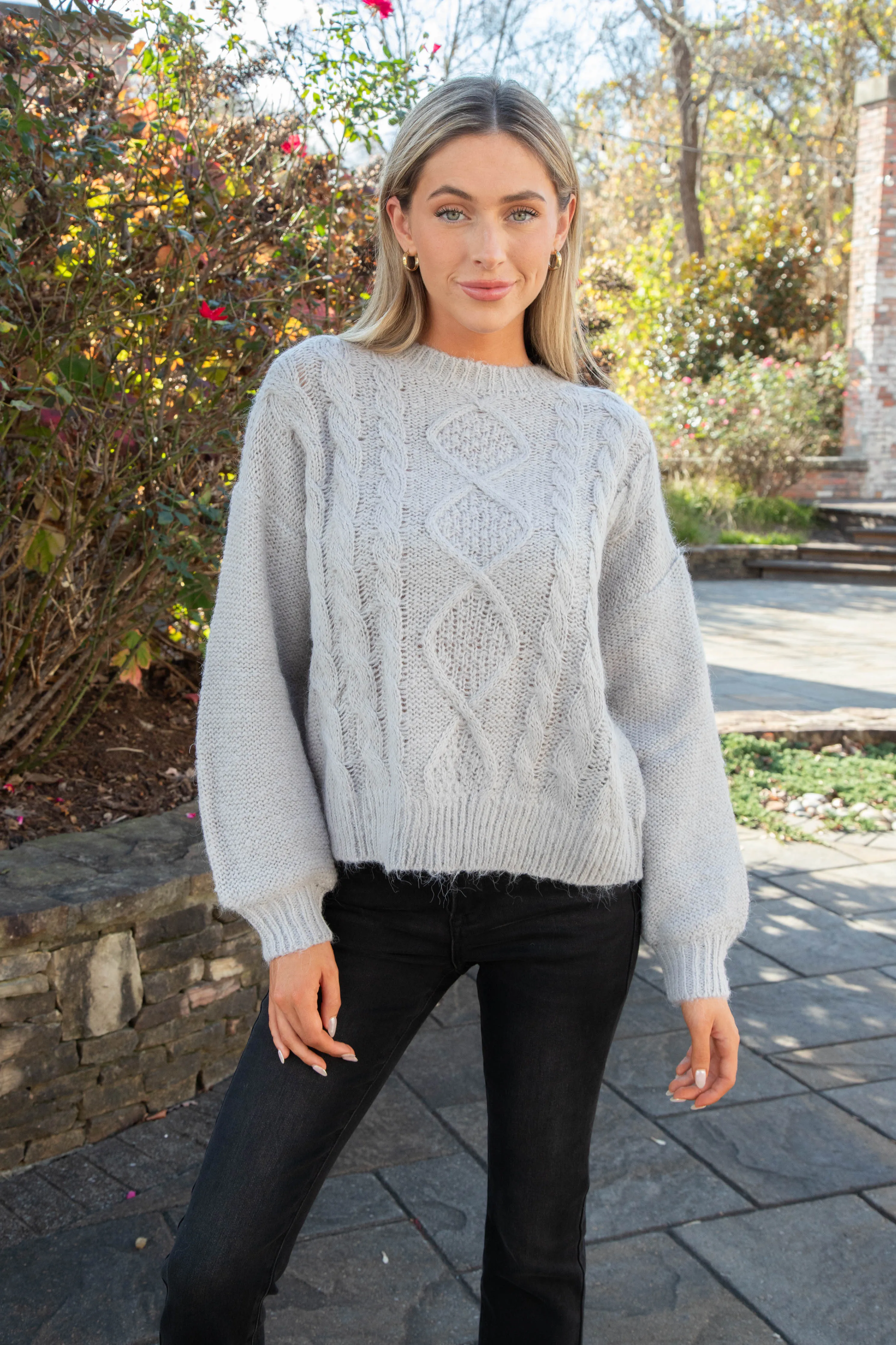 Cozy Cable Crew Sweater, Heather Ash | Sanctuary