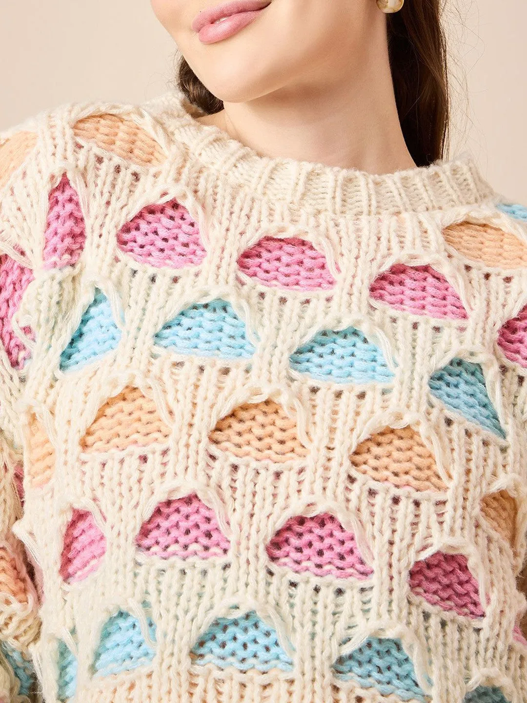 Cozy Cream Self Design Pullover