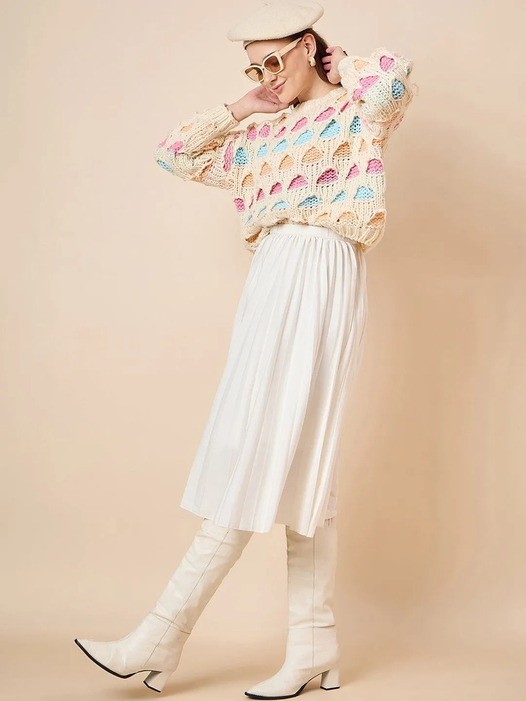 Cozy Cream Self Design Pullover