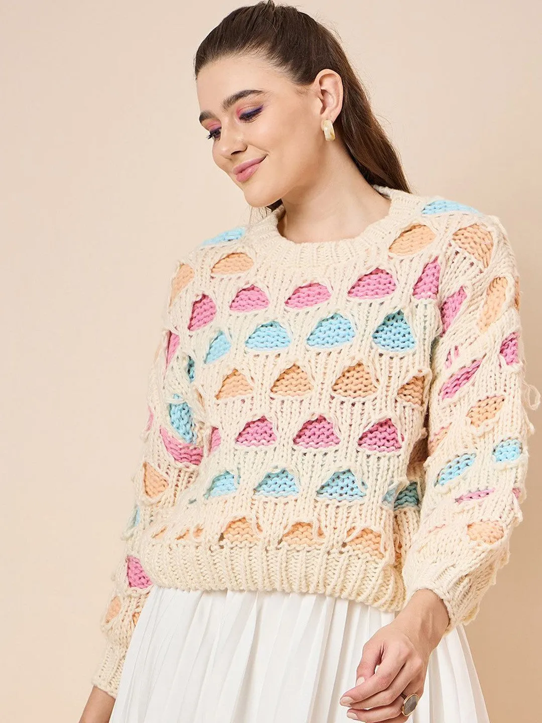 Cozy Cream Self Design Pullover