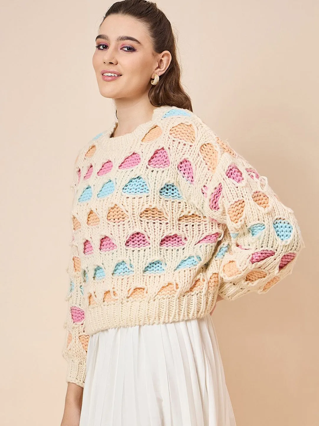 Cozy Cream Self Design Pullover