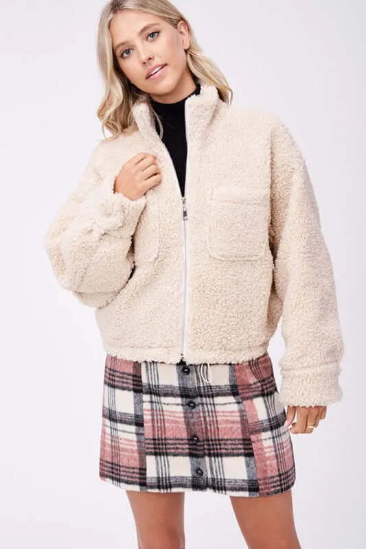 Cream Sherpa Jacket with Front Pockets