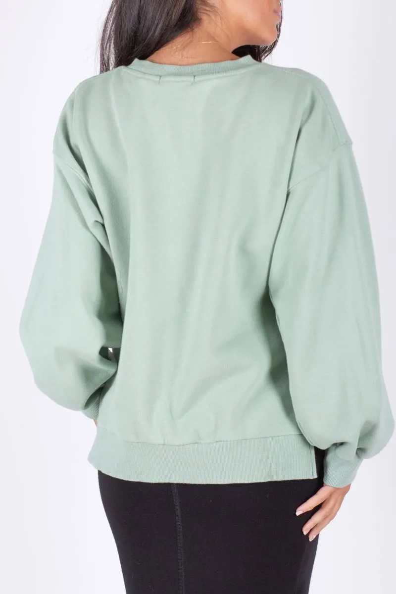 CREWNECK SIDE SLIT SWEATSHIRT (LIGHT GREEN)