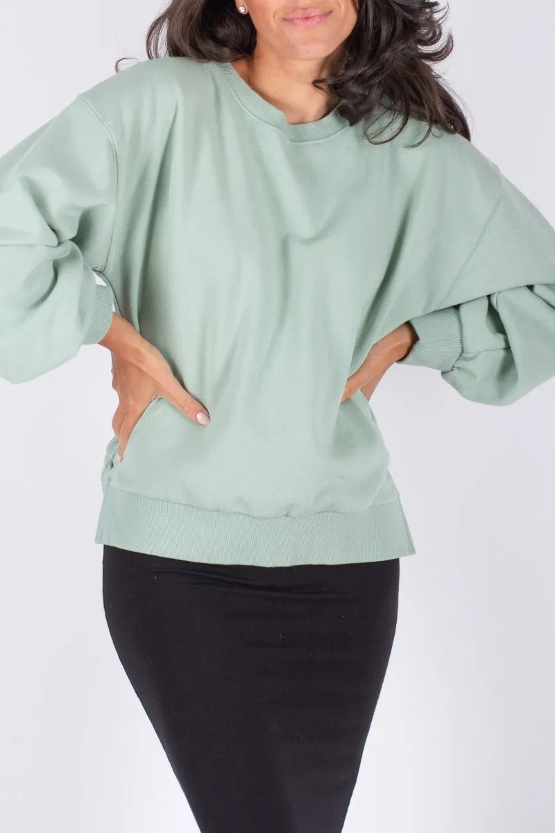 CREWNECK SIDE SLIT SWEATSHIRT (LIGHT GREEN)