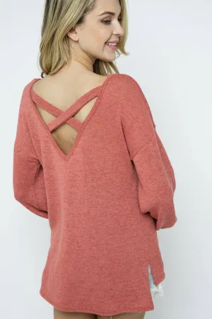 CROSS BACK LIGHT KNIT LONG SLEEVE TOP