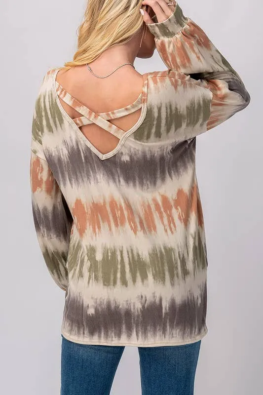 CROSS BACK LIGHT KNIT TIE DYE LONG SLEEVE TOP