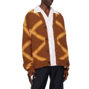 Custom Men's Cotton Blend Knit Cardigan Sweater - OEM/ODM Sweater Manufacturer, V Neck, Rhombic Design