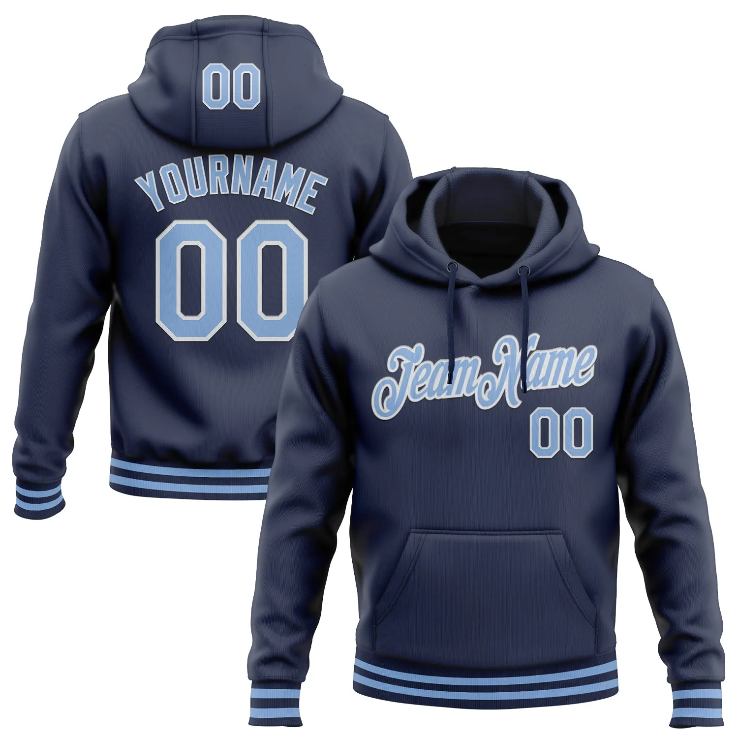 Custom Stitched Navy Light Blue-White Sports Pullover Sweatshirt Hoodie