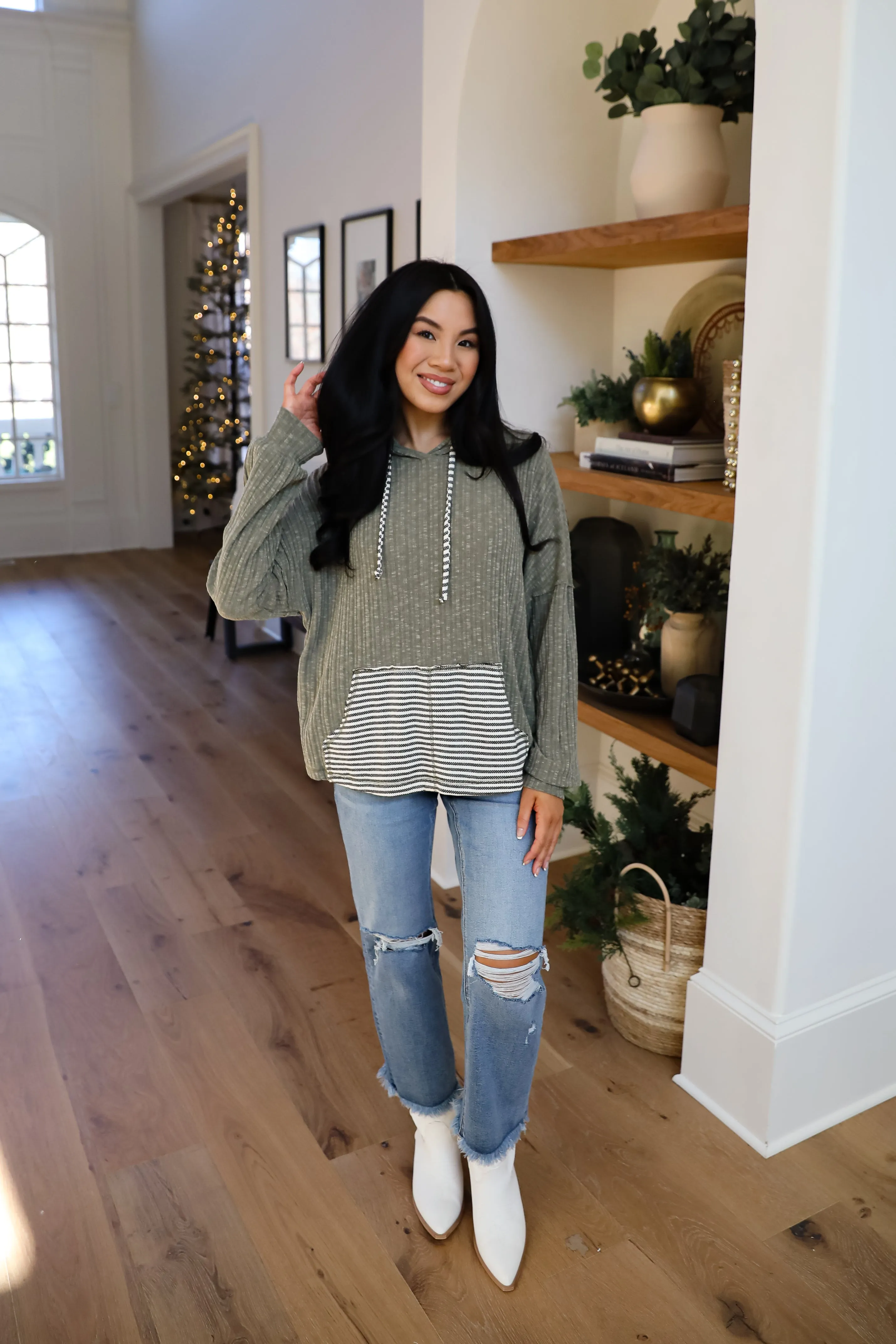 Cute Weekends Olive Hooded Top