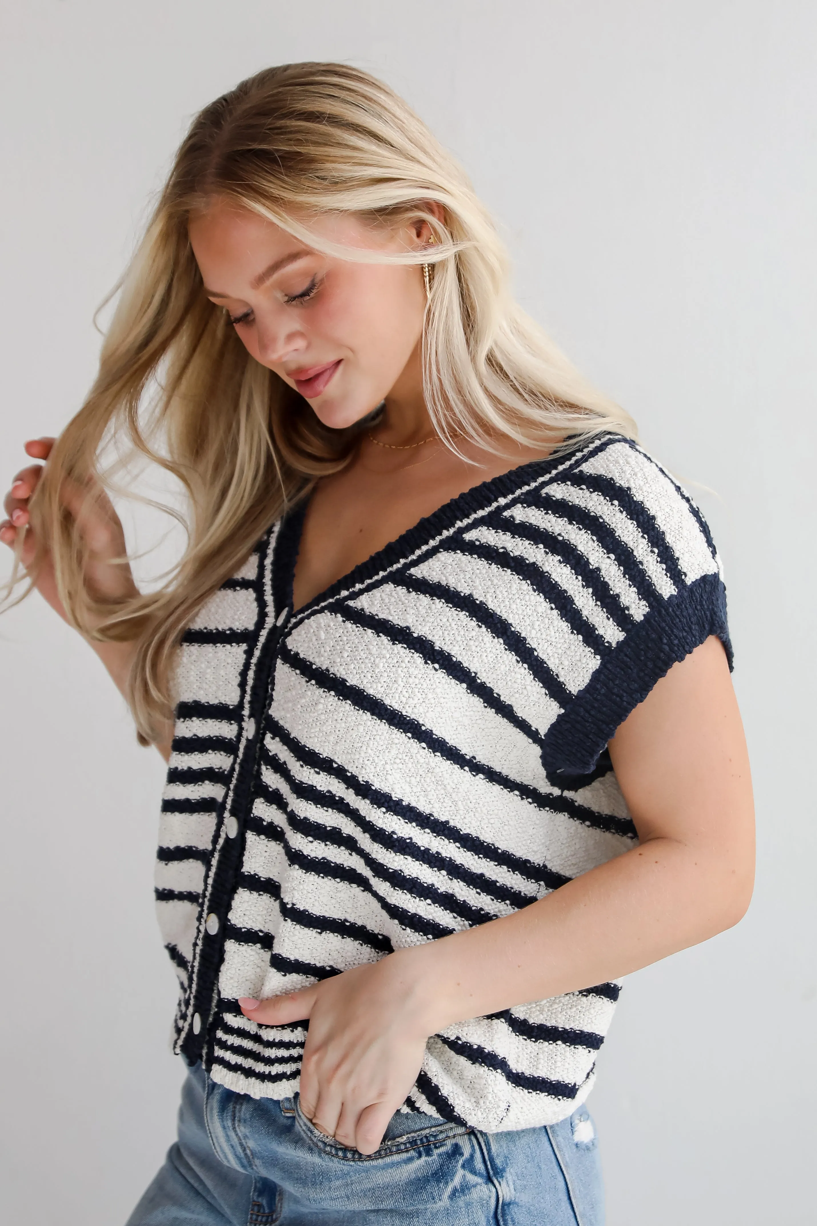 Cutest Coziness White Striped Sweater Vest