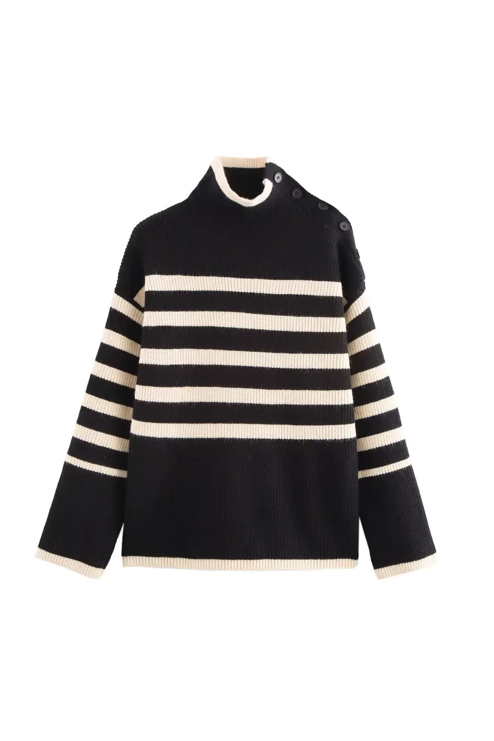 'Dagmar' High-Neck Striped Knit Sweater