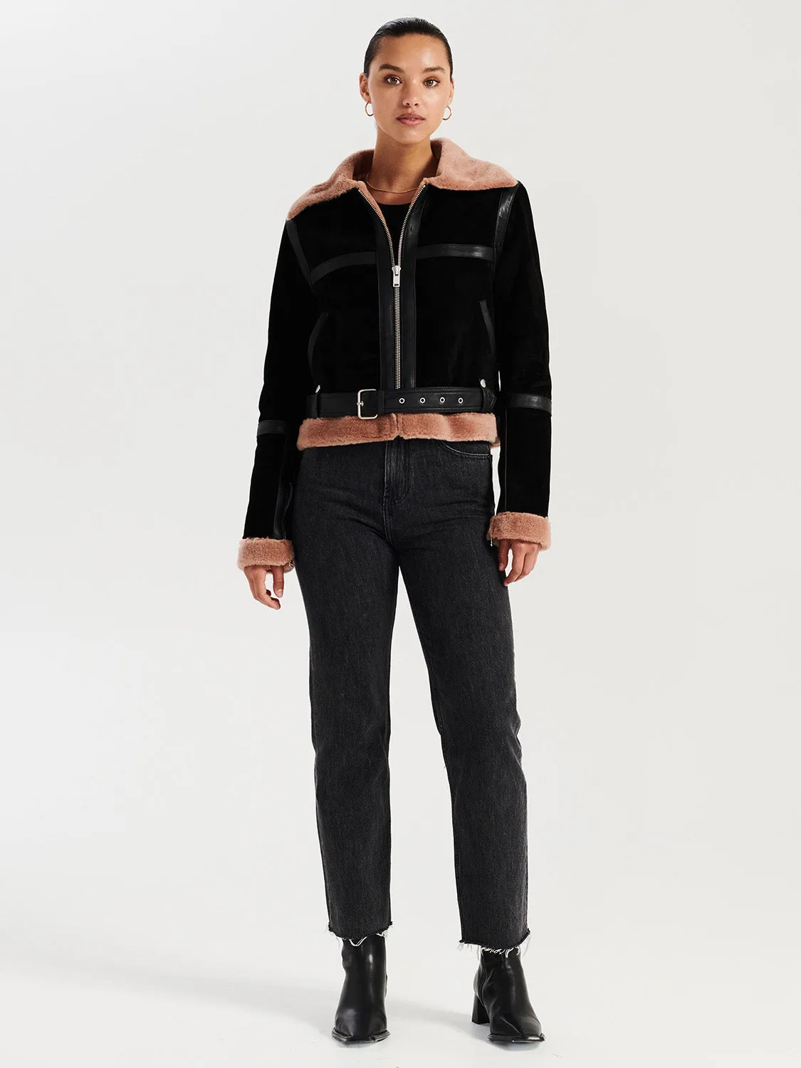 Davina Shearling A2 Jacket - Black/Almond