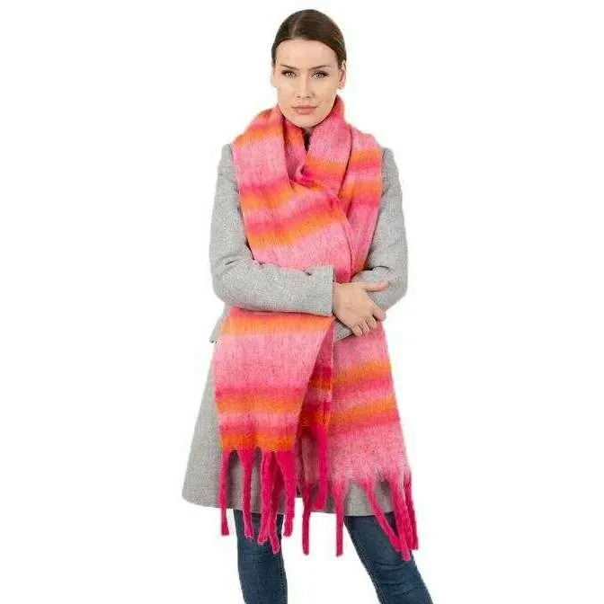 Dents Tonal Stripe Blanket Tassel Scarf - Candy Pink