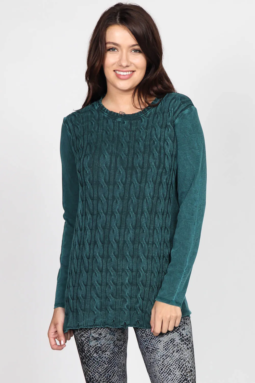 Distressed Cable Knit Tunic