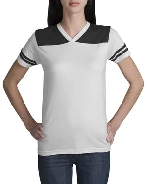 District Threads - Ladies Fine Knit Colorblock V-Neck Tee.  DT211