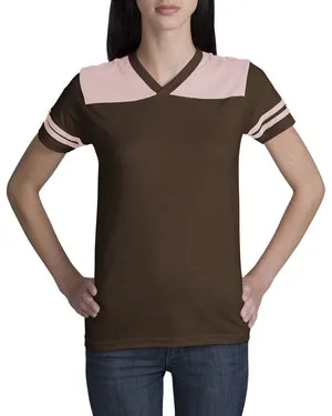 District Threads - Ladies Fine Knit Colorblock V-Neck Tee.  DT211