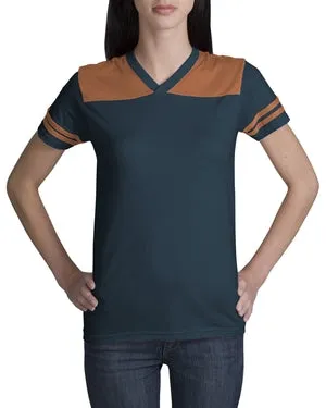 District Threads - Ladies Fine Knit Colorblock V-Neck Tee.  DT211