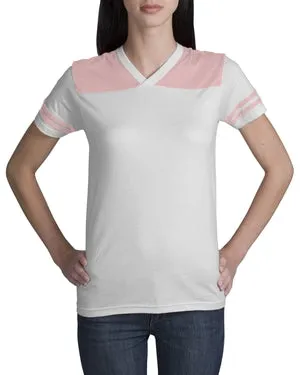 District Threads - Ladies Fine Knit Colorblock V-Neck Tee.  DT211