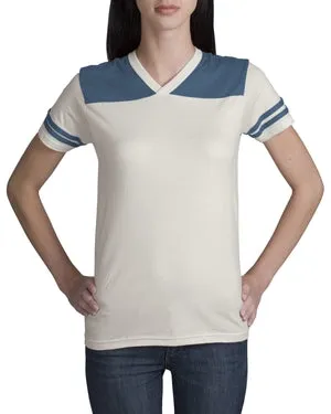 District Threads - Ladies Fine Knit Colorblock V-Neck Tee.  DT211