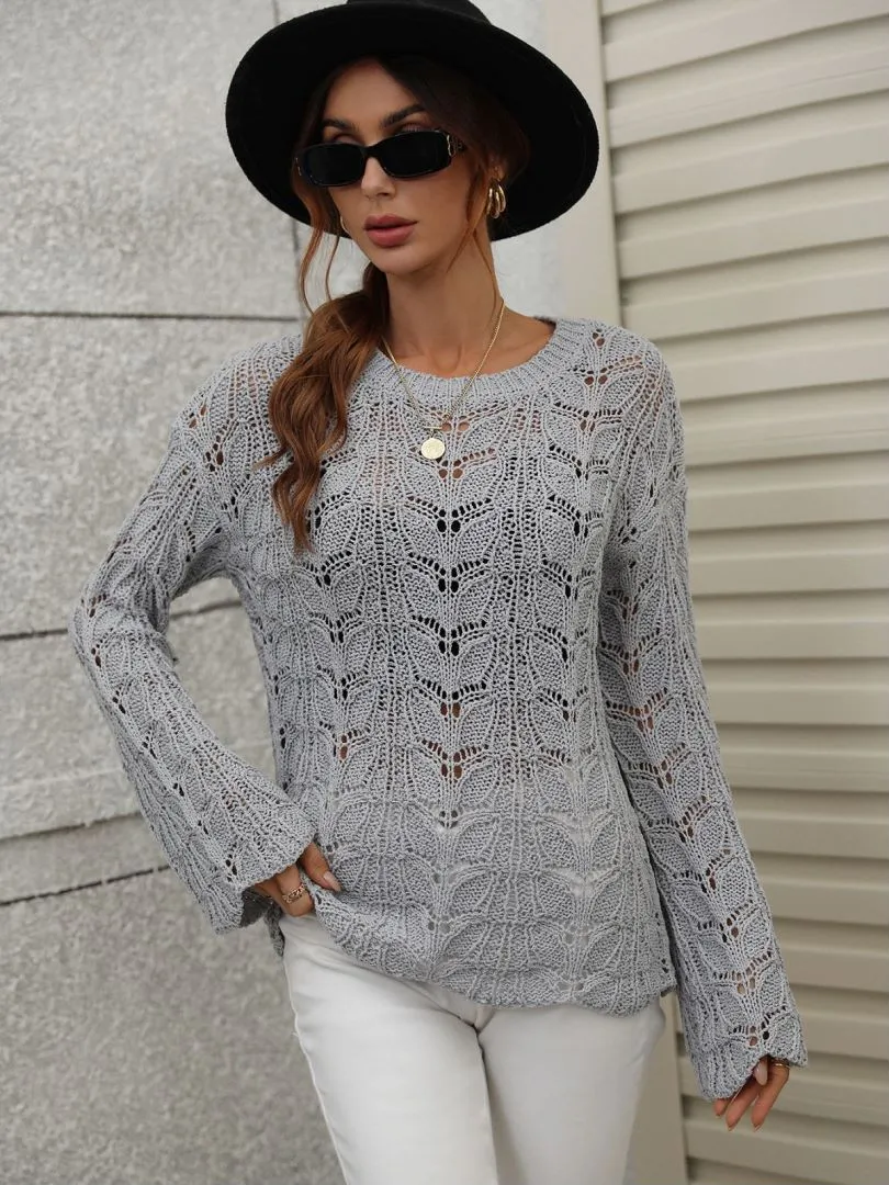 Don't Wait Up Openwork Dropped Shoulder Knit Top