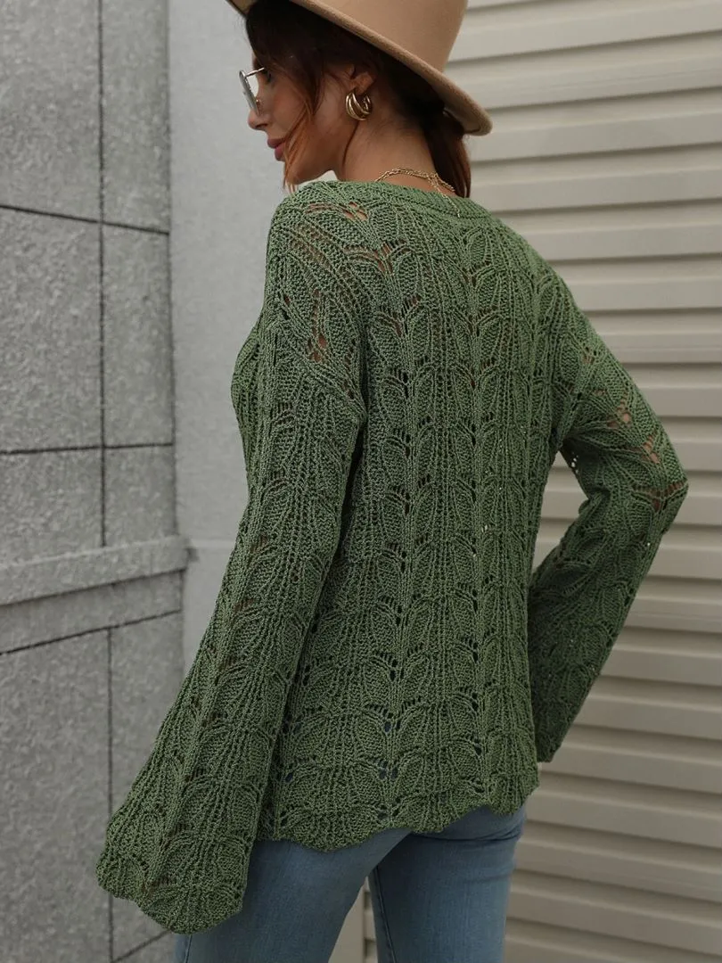 Don't Wait Up Openwork Dropped Shoulder Knit Top