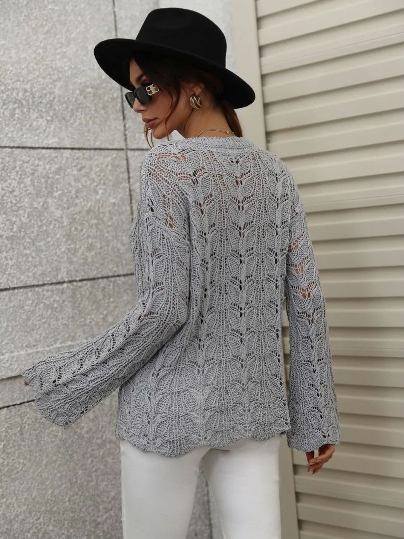 Don't Wait Up Openwork Dropped Shoulder Knit Top