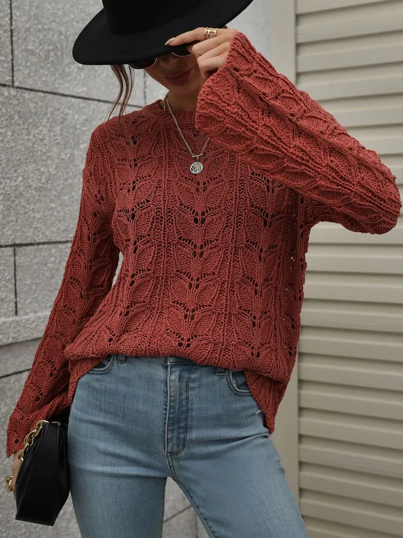 Don't Wait Up Openwork Dropped Shoulder Knit Top