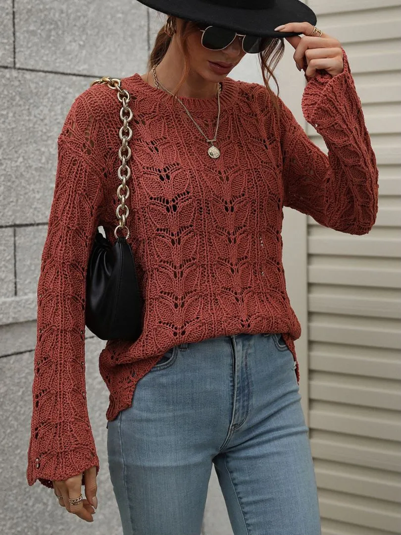 Don't Wait Up Openwork Dropped Shoulder Knit Top