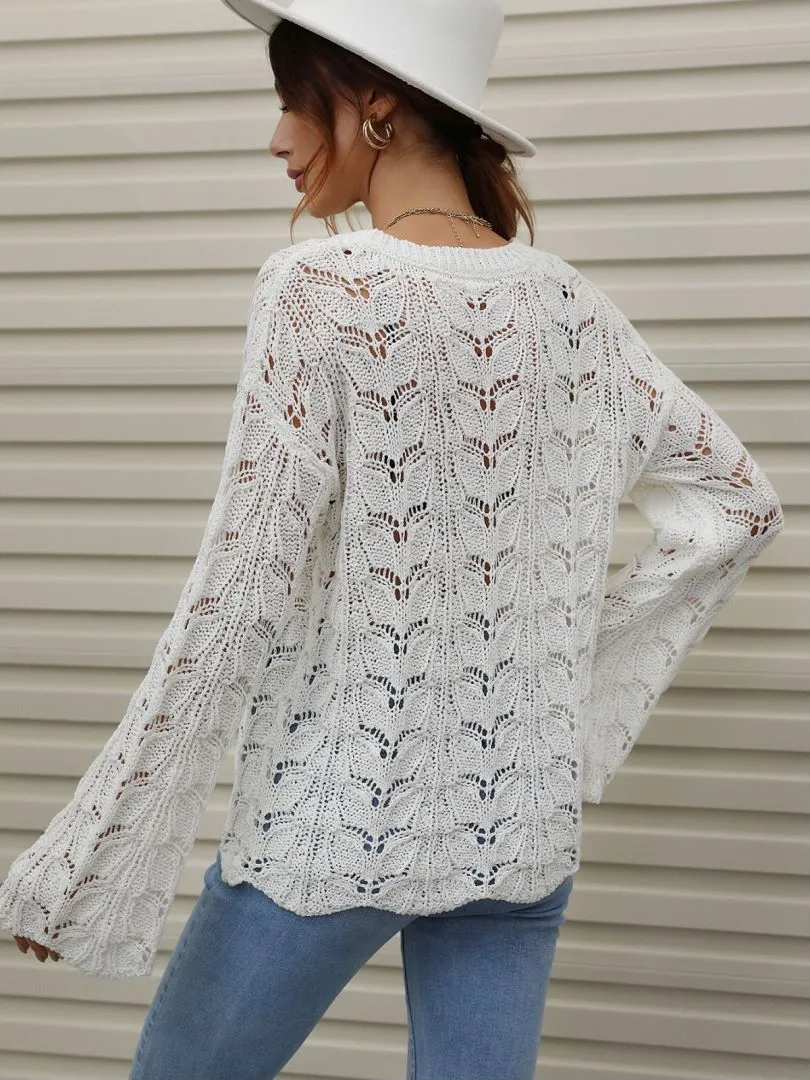 Don't Wait Up Openwork Dropped Shoulder Knit Top