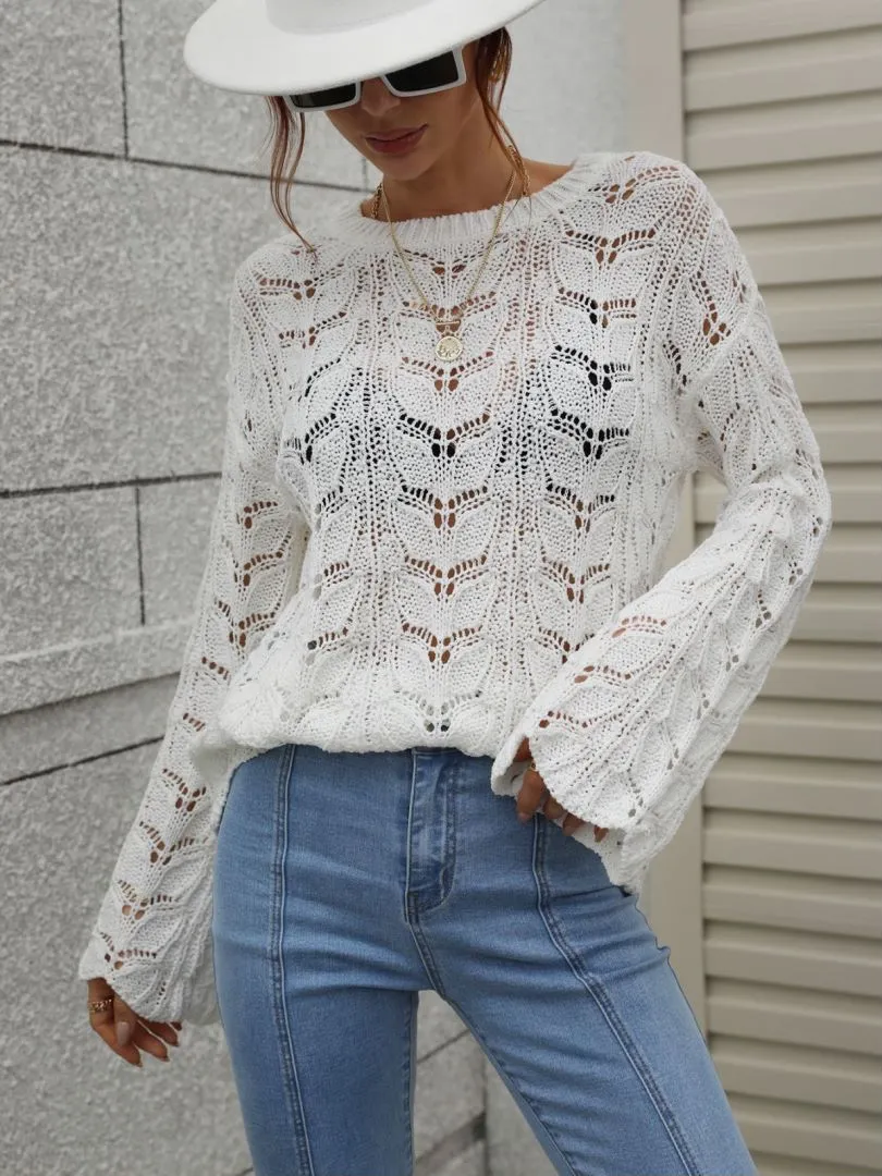 Don't Wait Up Openwork Dropped Shoulder Knit Top