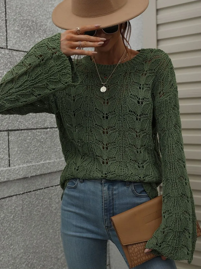 Don't Wait Up Openwork Dropped Shoulder Knit Top