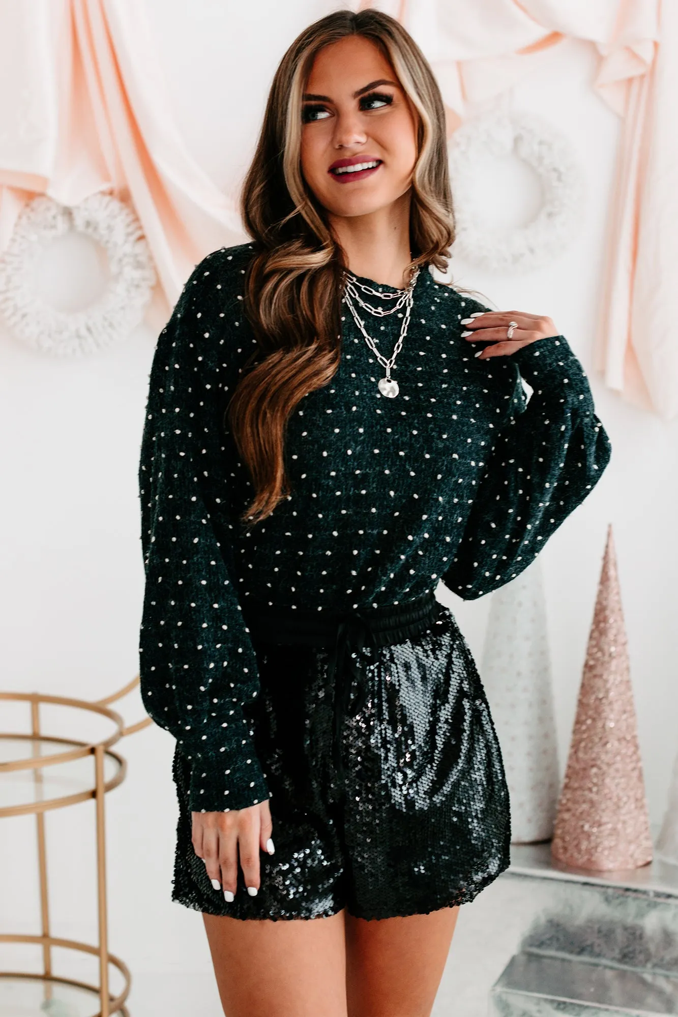 Dot What I Expected Dotted Knit Top (Black)