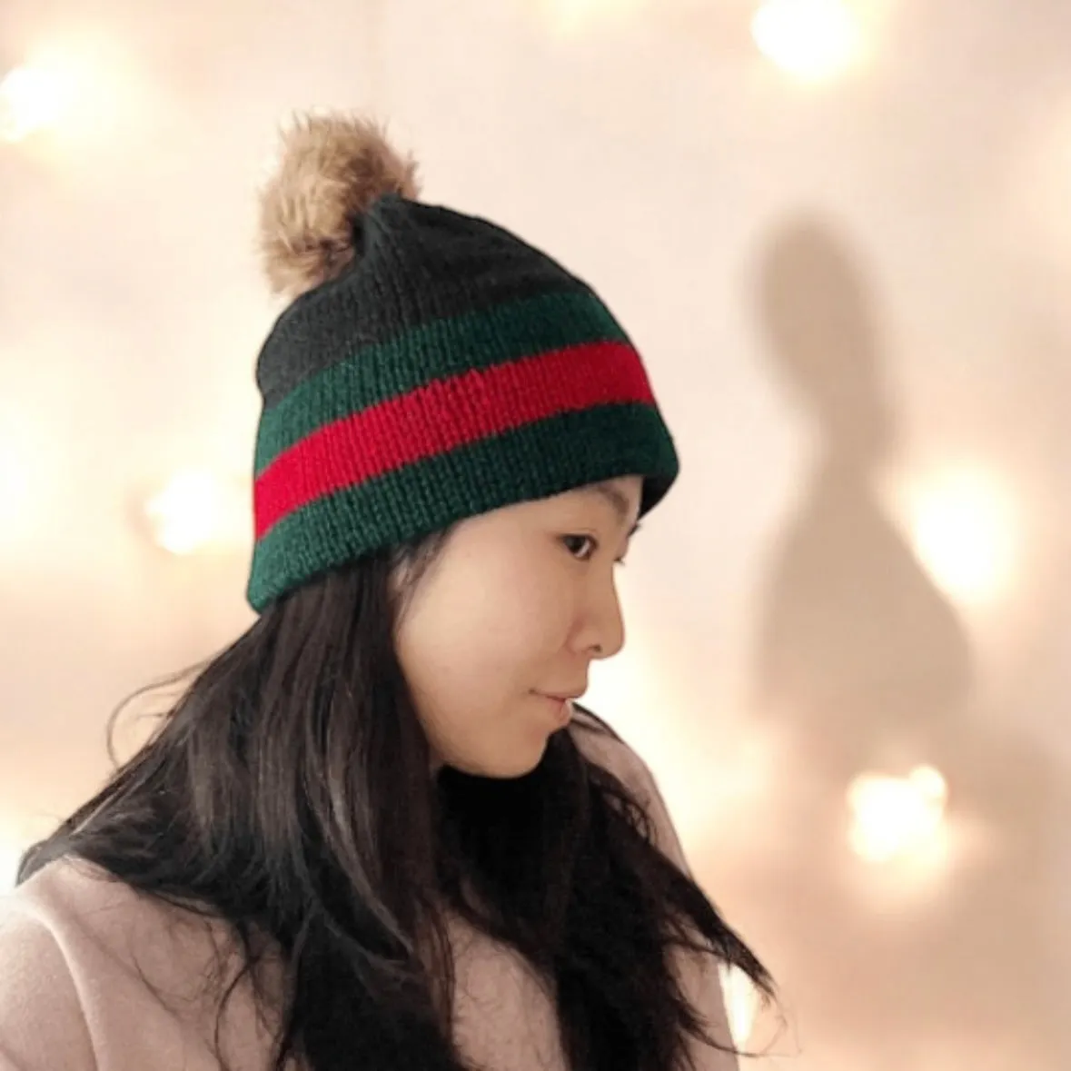 Double brim beanie | faux fur pompom | designer inspired style colour