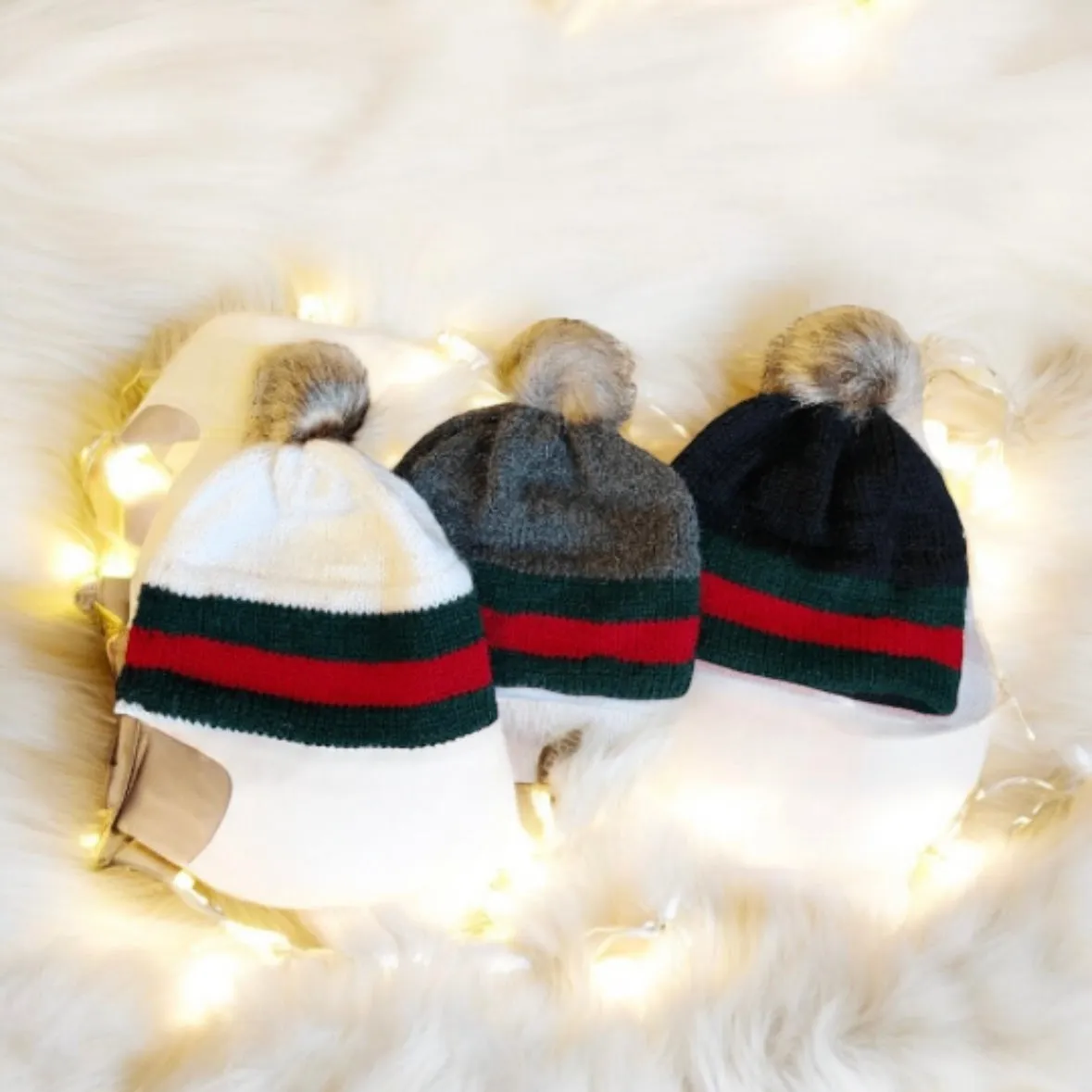 Double brim beanie | faux fur pompom | designer inspired style colour