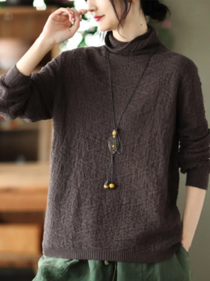 Double-knit Turtleneck Knitted Loose Thin Pullover Top