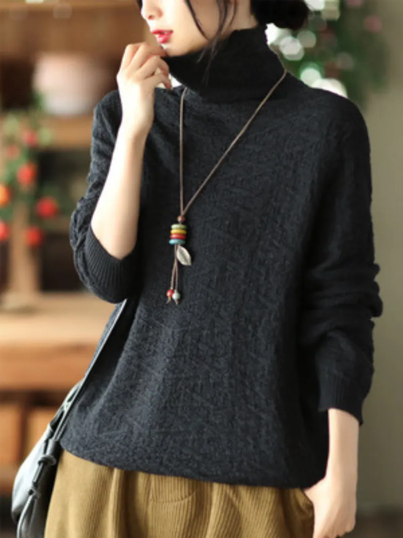 Double-knit Turtleneck Knitted Loose Thin Pullover Top